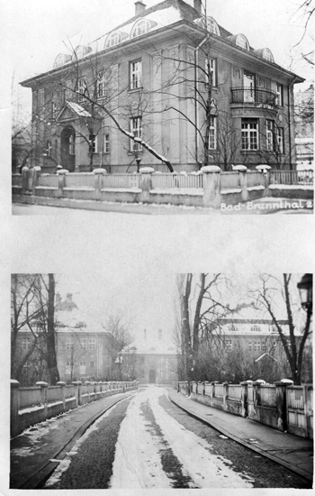 Brunnthal-Villa Nr. 2 und Gesamtansicht Brunnthalvillen-Ensemble, Ansichtskarte 1931