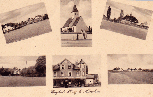 Historische Ansichtskarte von ca. 1920 © privat; in der Mitte oben St. Nikolaus, rechts davon die Ostpreußenschule. Der Kolonialwaren Josef Hörl (Bildmitte unten) war in der Waffenschmiedstraße 10, links davon der Bohmerhof in der Schnorr-von-Carolsfeld-Straße 2
