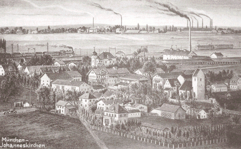 Johanneskirchen mit neuem Bahnhof, Ansichtskarte, 1930