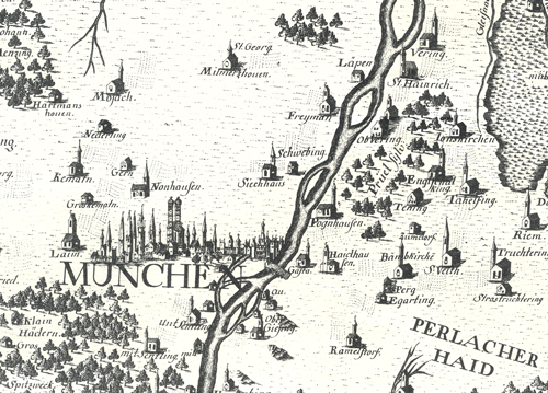 "St. Hainrich" bei "Vering": Kartenausschnitt aus: Bairische Landtafeln von Philipp Apian, 1568