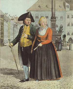 Münchner Bürgerpaar 1810 in biedermeierlicher Tracht