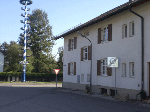 Blick auf den Kotterhof und den Daglfinger Maibaum