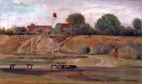 Franz Kobell: Blick von den Isarauen auf Oberföhring, Ölbild auf Malkarton, um 1815.