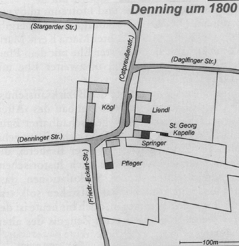 Lageplan Denning um 1800 © Thomas Bernst, Verein für Stadtteilkultur im Münchner Nordosten e.V.