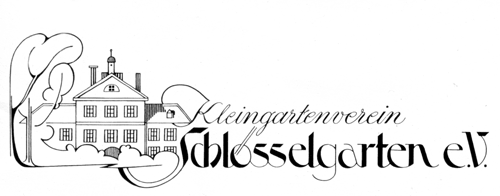 Logo des Kleingartenvereins Schlösselgarten e.V. mit der Front des Höchl-Schlössls. Quelle: "Kleingartenverein Schlösselgarten e.V. Kurzgeschichte der Anlage für Interessierte, Freunde und Gäste", München 1991