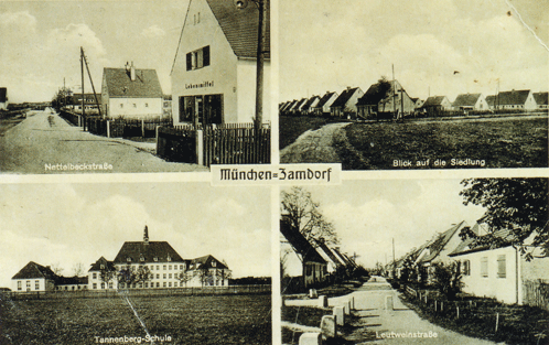 Historische Ansichtskarte: Blick auf die Nettelbeckstraße, Leutweinstraße und die Tannberg-Schule, 1930er-Jahre. © privat