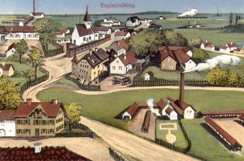 Das Dorf Englschalking um 1900 mit seinen Ziegeleien (Postkarte)
