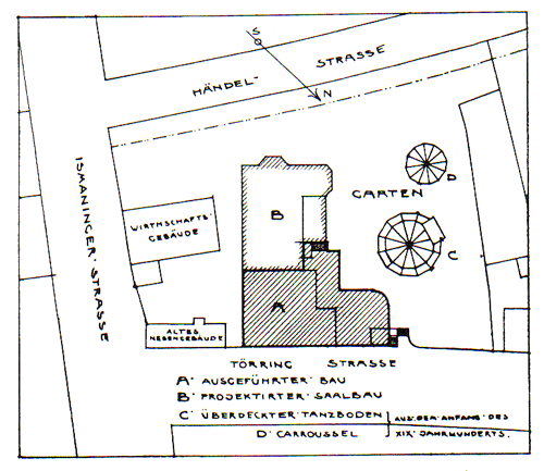 Grundriss »Betz'sche Gastwirtschaft«: Buchscan aus: Münchener bürgerliche Baukunst der Gegenwart, Callwey Reprint der Originalausgabe von 1898–1909.