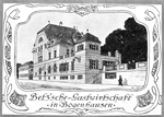 Die »Betz'sche Gastwirtschaft«, um 1900. Nach einer Architektenskizze von Paul Pfann aus Anlass des Neubaus 1898 bis 1900, Buchscan aus Karl, Willibald (Hrsg.): Bogenhausen. Vom bäuerlichen Pfarrdorf zum noblen Stadtteil, München 1992., S. 102.