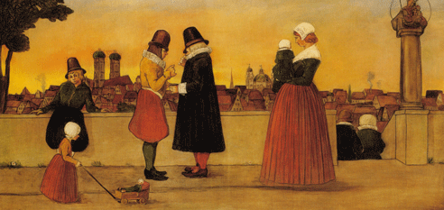 Wandgemälde in der »Betz'schen Gastwirtschaft« von Franz Ringer, Buchscan aus s.o., S. 107. Der Verbleib der Gemälde nach der Renovierung 2017 ist nicht bekannt.