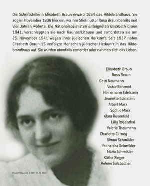 Foto: Gedenktafel Elisabeth Braun, mit freundlicher Genehmigung der Monacensia Bibliothek und Literaturarchiv München.