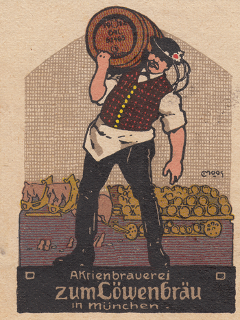 Reklamemarke der "Aktienbrauerei zum Löwenbräu", um 1900.