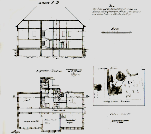 Plan der Gaststätte "Neuberghausen", eingereicht im Oktober 1905 zwecks Antrag zur Erweiterung des Gebäudes um ein Pissoir.