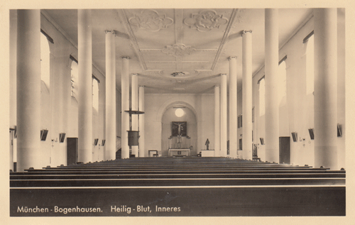 Heilig Blut, Blick auf Altarraum um 1935, historische Ansichtskarte © privat