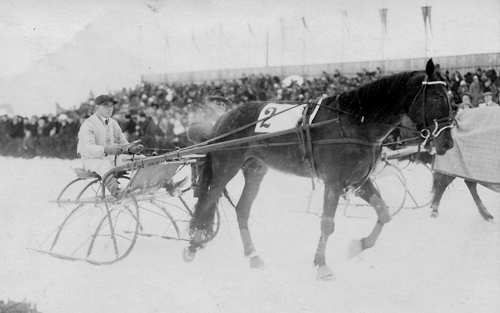 Rennen mit Schlitten-Sulkeys im Schnee, um 1935, © Archiv des Trabrennvereins Daglfing