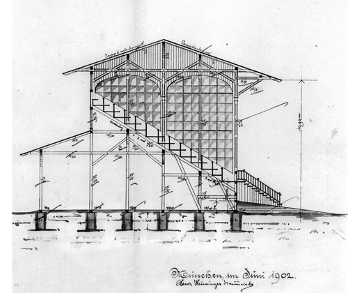 Profil der Zuschauertribüne, München im Juni 1902, Xaver Heininger, Baumeister, © Archiv der Trabrennbahn
