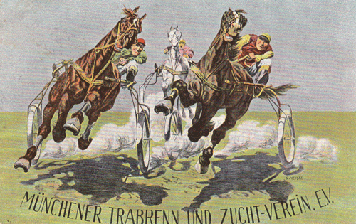 Werbekarte Münchener Trabrenn- und Zucht-Verein e.V., signiert: Oskar Merté (1873–1938), 1920er-Jahre? © privat