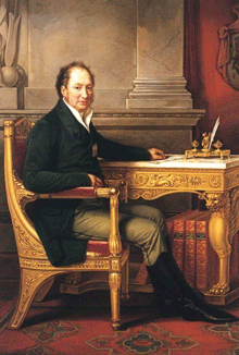 Der »Bürgerkönig« Maximilian I. Joseph von Bayern am Schreibtisch sitzend, Ölgemälde von Joseph Stieler, 1814.