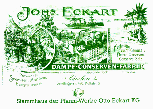 Briefkopf mit der Ansicht der Dampfkonservenfabrik Johannes Eckart, München 1902. (Quelle: Eckart'sches Familienarchiv)