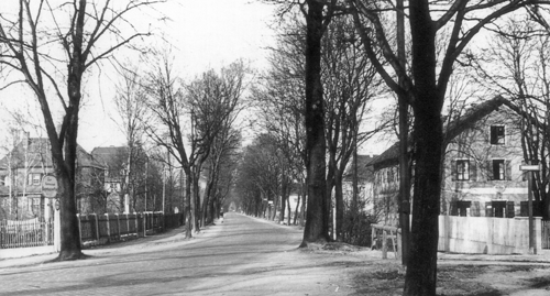 ehemalige Gasthaus »Zum Prielhof« mit der alten Allee nach Oberföhring, 1938.