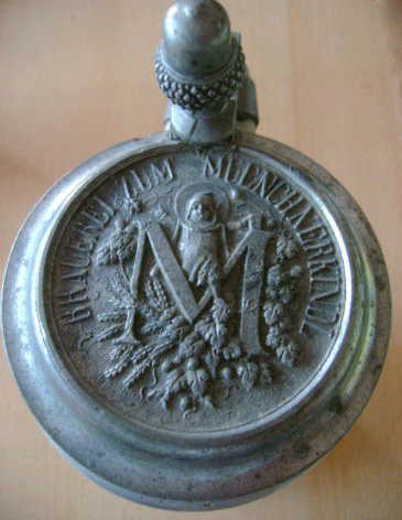 Originalbierkrug der Oberföhringer Schlosswirtschaft mit Zinndeckel © privat