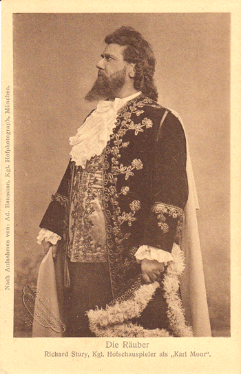 Richard Stury in der Rolle von Karl Moor, in Friedrich Schillers Drama »Die Räuber«, historische Ansichtskarte © privat