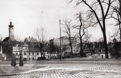 Plan Montgelasstraße (gelb markiert) aus dem Jahr 1910. Orange markiert: St. Georg.