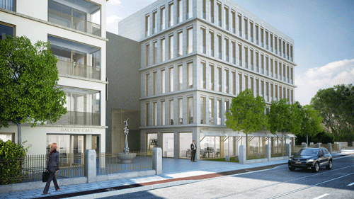 Neubau an der Ismaninger Straße 109 / Ecke Törringstraße durch die Bayerische Hausbau, Architektenskizze 2016 © Bayerische Hausbau