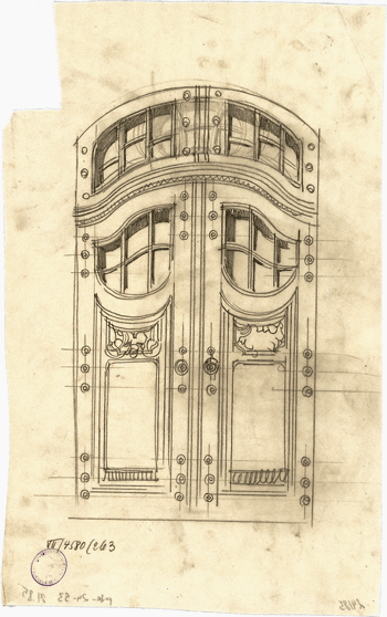 Portalentwurf zur Villa Selmayr von Architekt Pfann, 1898; Quelle: Technische Universität München.