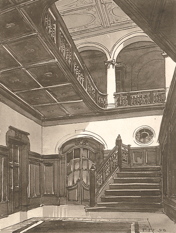 Dieleninnenraum; Entwurfsskizze von Architekt Pfann, 1898; Quelle: Technische Universität München.