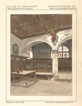 Kneipzimmer im Keller der Villa Selmayr, November 1898; Quelle: Technische Universität München.