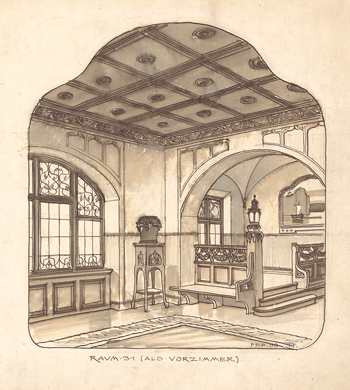 Raum 31 (als Vorzimmer), Februar 1899; Quelle: Technische Universität München.
