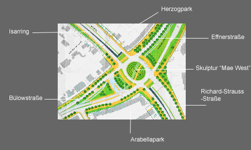 Plan der landschaftsarchitektonischen Ausgestaltung des Effnerplatzes im Rahmen der Tunnelbaumaßnahmen