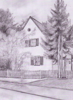 Zeichnung Haus in der Grimmeisensiedlung (2012) © Karin Bernst