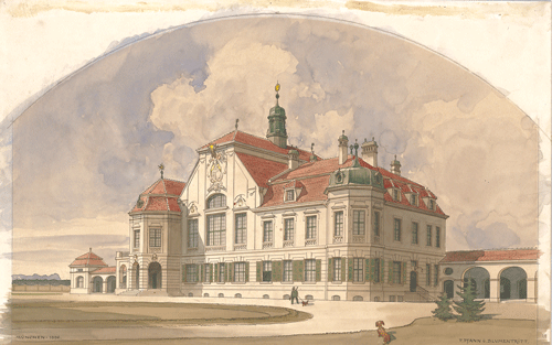 Entwurf für das Haus Hartl in der Prinzregentenstraße 8, 1898; Quelle: Technische Hochschule München
