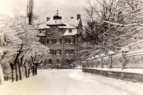 Blick auf die Villa Betz von der Weberstraße aus im Winter 1926, rechts der Zaun gehört zum Garten der Bürgermeistervilla, die Josef Selmayr jr. zwei Jahre nach der Betz-Villa errichten lässt. © Dr. Gerhard Selmayr