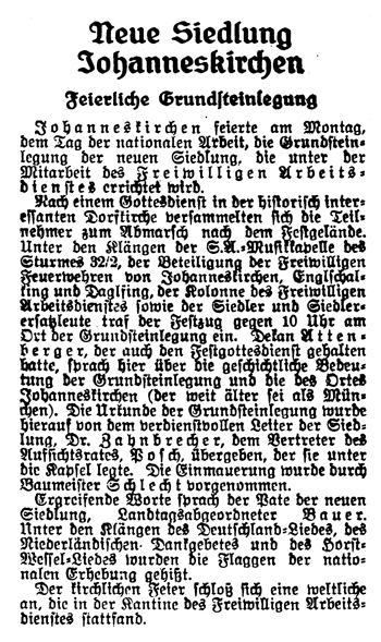 Feierliche Grundsteinlegung der »Zahnbrechersiedlung« am 1. Mai 1933 © verein für stadtteilkultur im münchner nordosten e.V.