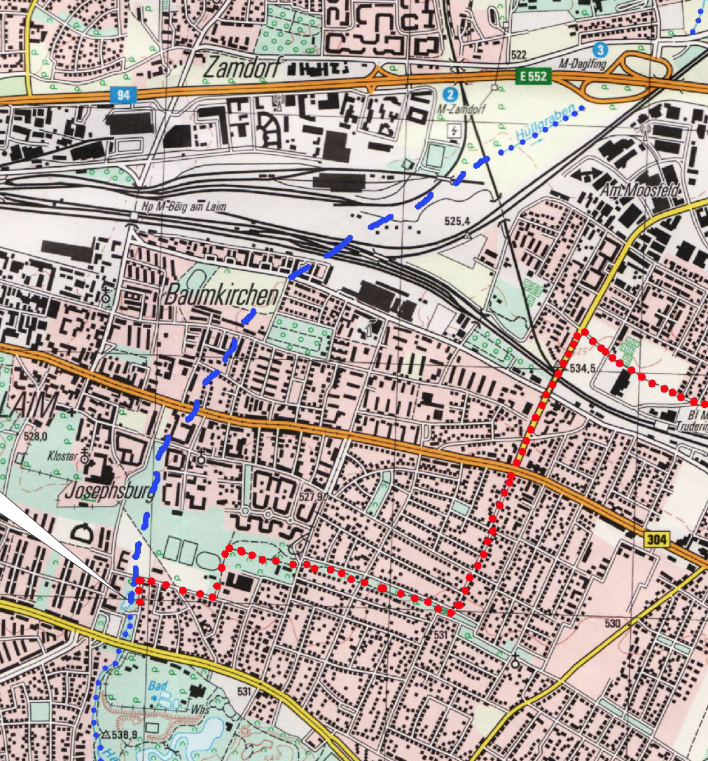 Route vom Michelibad bis Kirchtrudering