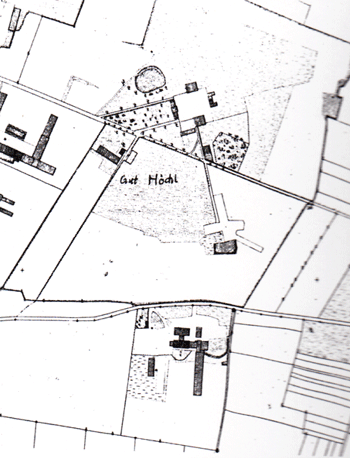 Die Höchl-Ziegelei am Priel in Bogenhausen mit Höchl-Schlössl auf einer Flurkarte von 1894.