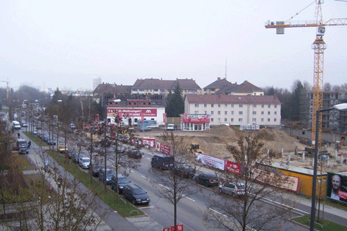 Bebauungsstart an der Freischützstraße 76/78 im Herbst 2008 und im Oktober 2011 © hpt © Verein für Stadtteilkultur im Münchner Nordosten e.V.